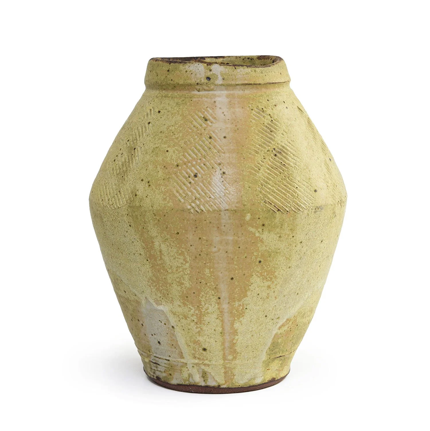 ウォーレンマッケンジー作大鉢 Warren MacKenzie finger swipe vase. The shino glaze thickly